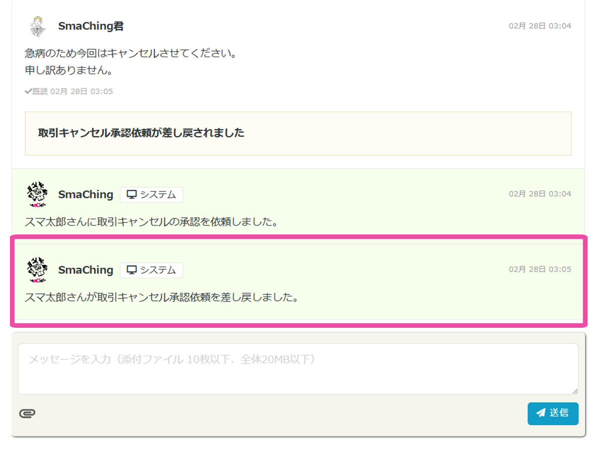キャンセル依頼のフローチャート